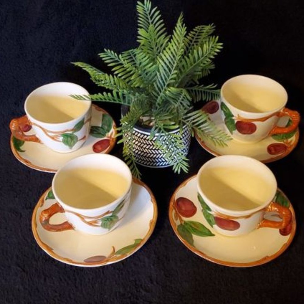 Vtg Franciscan Apple Pattern Flat Cup & Saucer Set